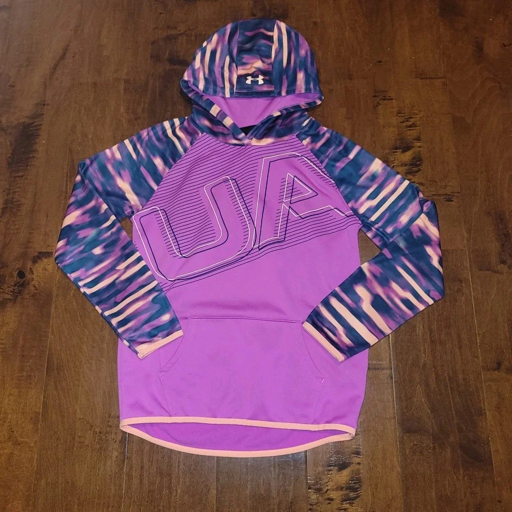 Under Armour Pullover Hoodie Sweatshirt Purple Multi Coldgear Girls Youth Large